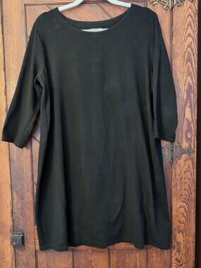 EILEEN FISHER Dress L Stretch Organic Cotton Jersey Shift 3/4 Sleeve Black USA
